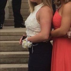 Beautiful white and navy floor length dress!